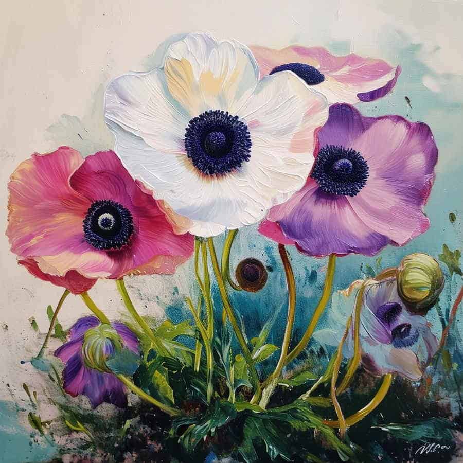 Anemonen in Farbschichten gemalt (NF)