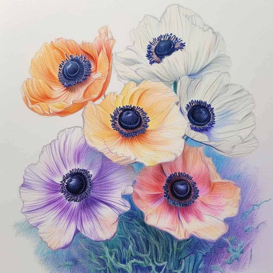 Anemonen mit Buntstift gemalt (NF)