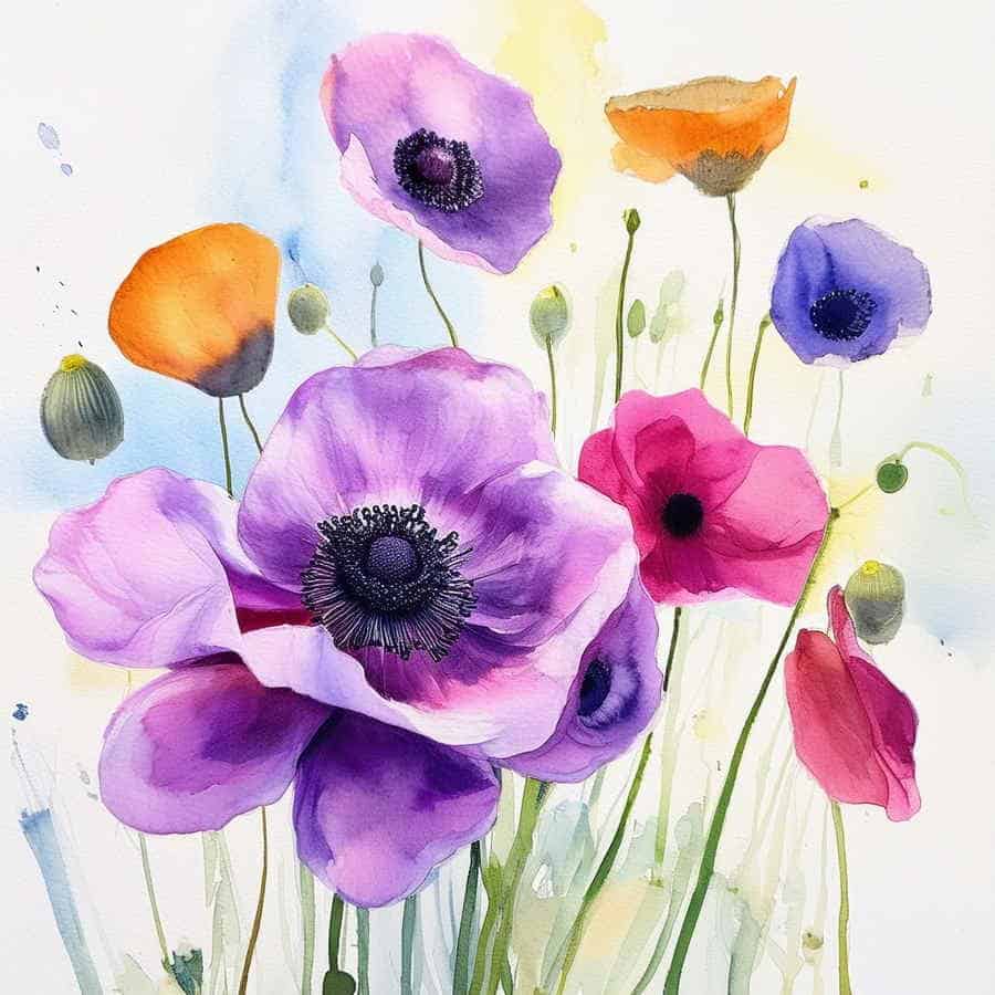 Anemonen mit Aquarell gemalt (NF)