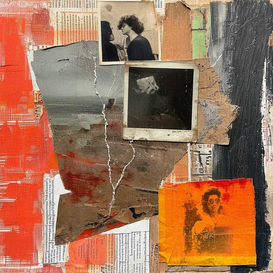 Mixed Media Collage aus Malerei und Papier und Fotografie (NF)