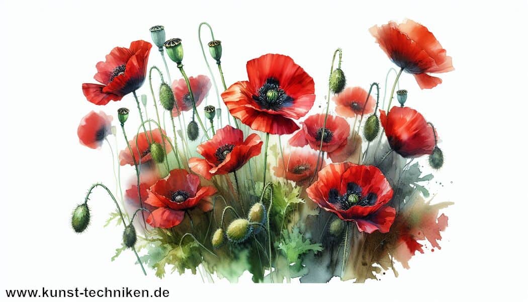 Aquarell Mohnblumen malen